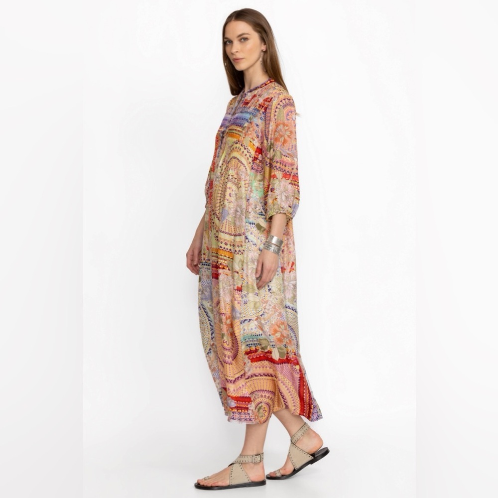 Johnny Was GARDEN MOSAIC TILE BRITTA DRESS‎ silk long Sleeve maxi